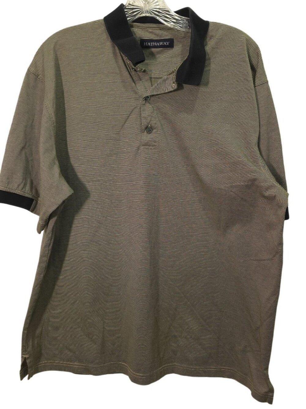 Hathaway Mens Polo Shirt L/G Stripe Pattern Cotton